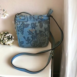 Italian Leather Cornflower Blue Crossbody Bag by Cuoieria Fiorentina of Florence
